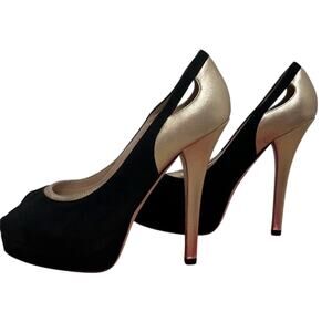 Fendi Black Leather & Gold Metallic Stiletto Heels - Made in Italy